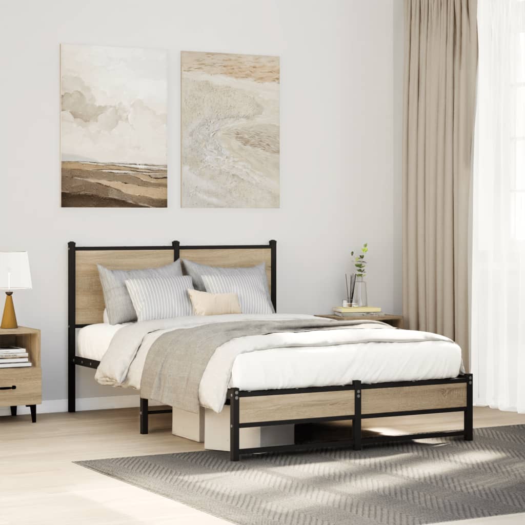 vidaXL Σκελετός Κρεβ. Χωρίς Στρώμα Sonoma Δρυς 120x200 εκ. Μεταλλικό