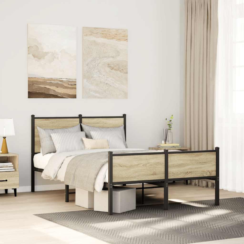 vidaXL Σκελετός Κρεβ. Χωρίς Στρώμα Sonoma Δρυς 120x200 εκ. Μεταλλικό