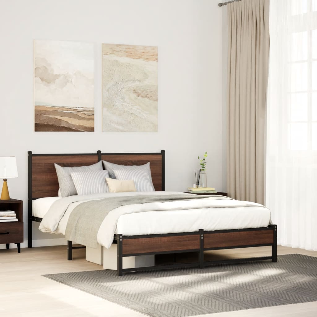 vidaXL Σκελετός Κρεβ. Χωρίς Στρώμα Καφέ Δρυς 150x200 εκ. Μεταλλικό