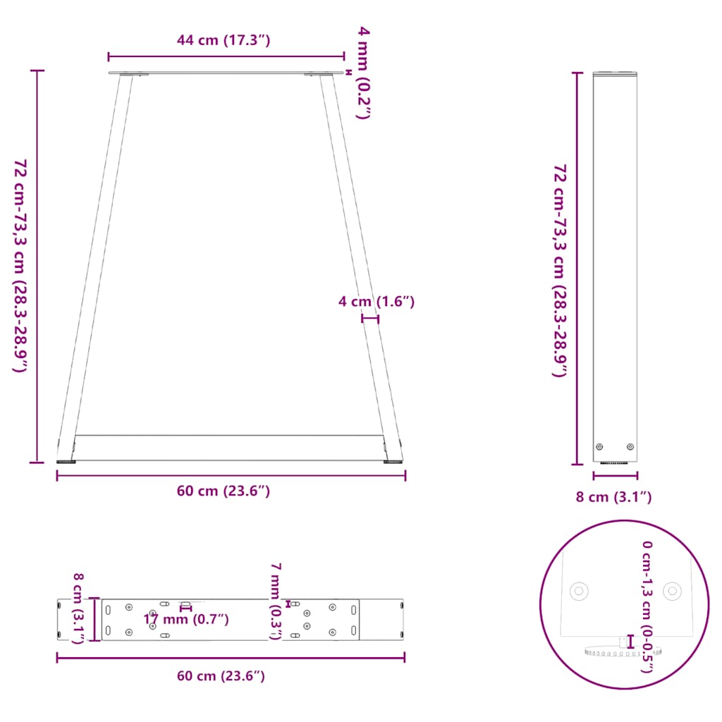 vidaXL Πόδια Τραπεζαρίας Σχήματος V 2 τεμ. Λευκά 60x(72-73,3) εκ. Ατσάλι