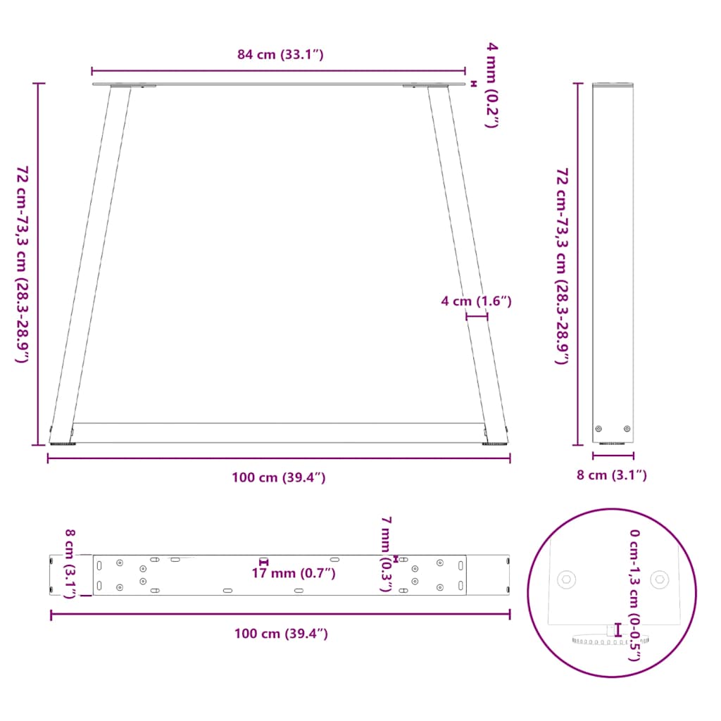 vidaXL Πόδια Τραπεζαρίας Σχήματος V 2 τεμ. Λευκά 100x (72-73,3) εκ. Ατσάλι