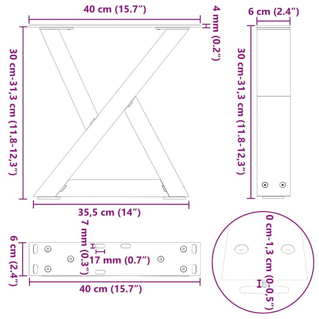 vidaXL Πόδια Τραπεζιού Σαλονιού 2 τεμ. Λευκά 40x(30-31,3) εκ. Ατσάλι