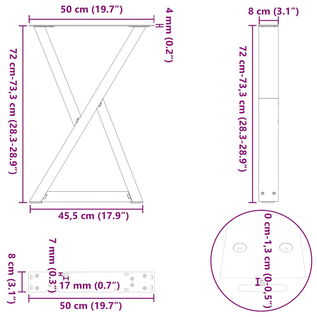 vidaXL Πόδια Τραπεζαρίας 2 τεμ. Λευκά 50x(72-73,3) εκ. Ατσάλι