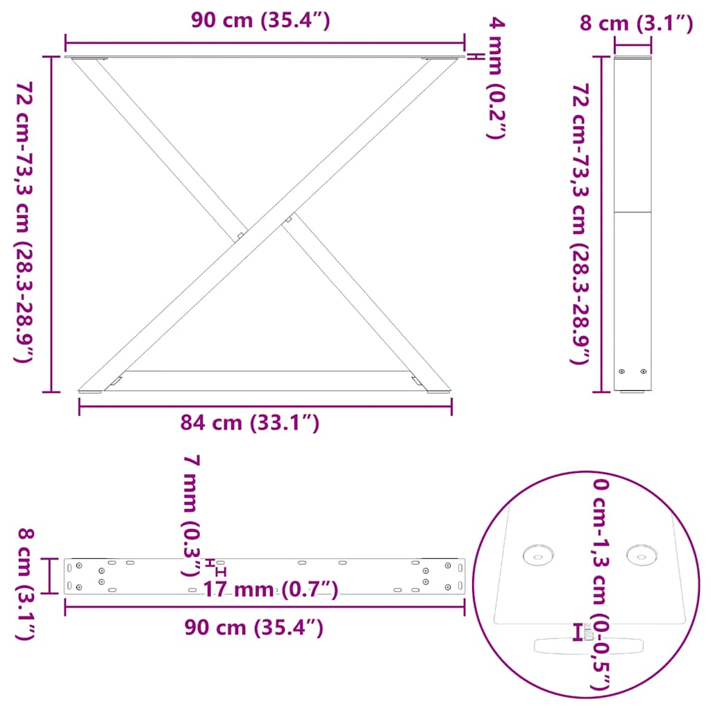 vidaXL Πόδια Τραπεζαρίας 2 τεμ. Μαύρο 90x(72-73,3) εκ. Ατσάλι