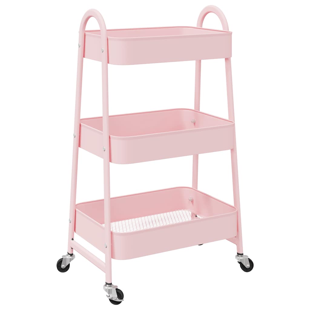 vidaXL Τρόλεϊ αποθήκευσης 3 επιπέδων ροζ 42x41,5x77 cm Ατσάλι