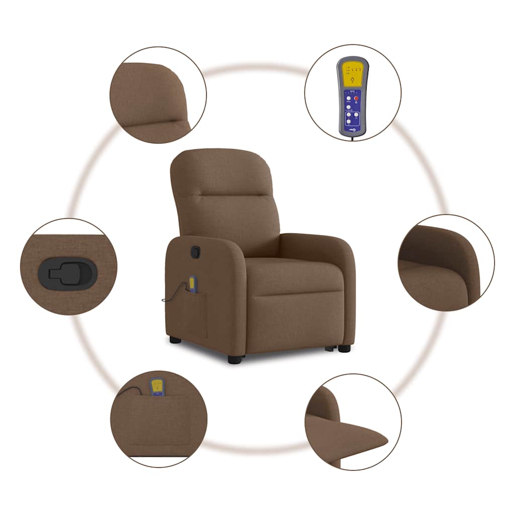 vidaXL Πολυθρόνα Μασάζ Ανακλινόμενη με Ανύψωση Καφέ Υφασμάτινη