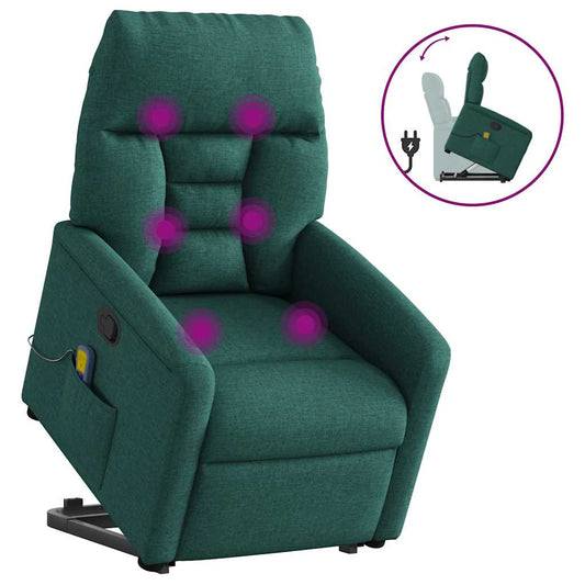 vidaXL Πολυθρόνα Μασάζ Ανακλινόμενη με Ανύψωση Σκούρο Πράσινη Υφασμ.