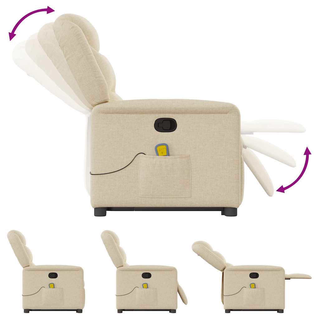 vidaXL Πολυθρόνα Μασάζ Ανακλινόμενη με Ανύψωση Κρεμ Υφασμάτινη