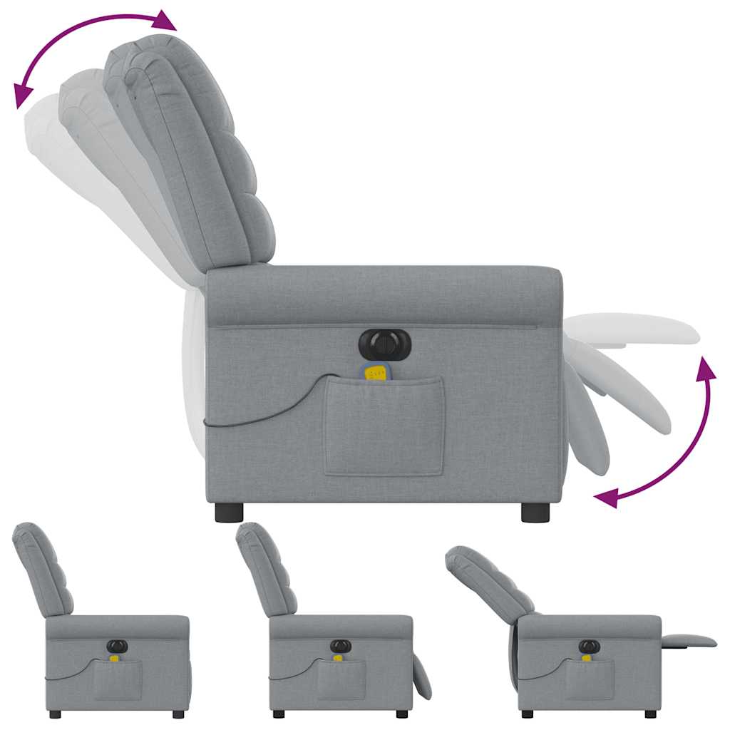 vidaXL Πολυθρόνα Μασάζ Ηλεκτρική με Ανάκλιση Ανοιχτό Γκρι Υφασμάτινη