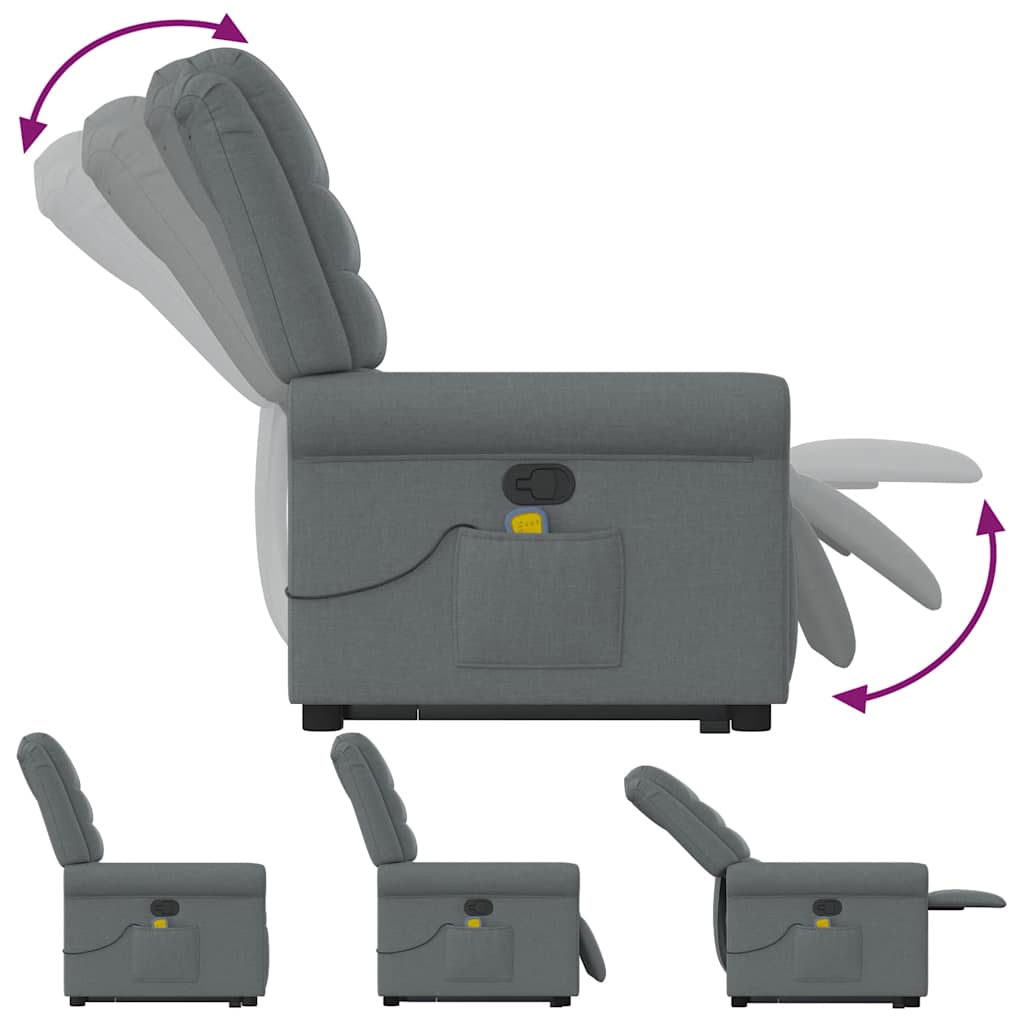 vidaXL Πολυθρόνα Μασάζ Ανακλινόμενη με Ανύψωση Σκούρο Γκρι Υφασμάτινη