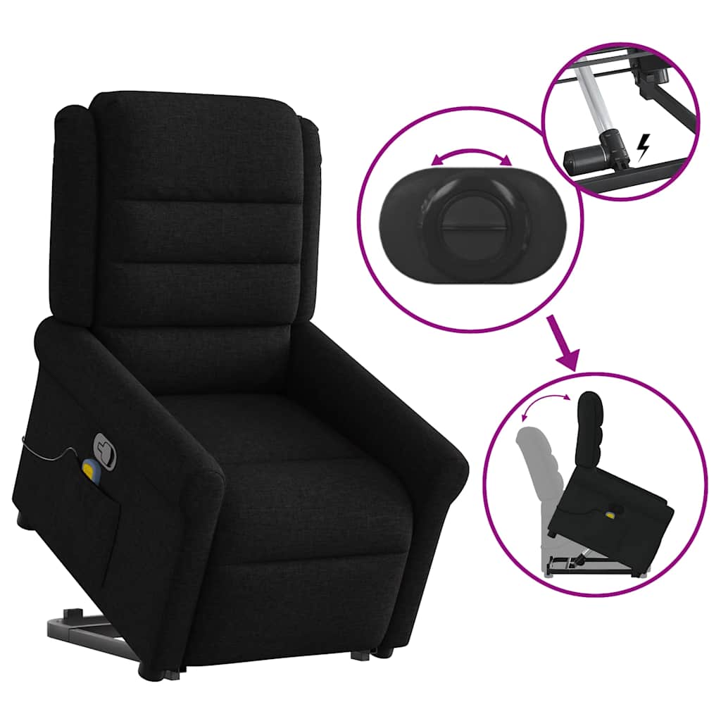 vidaXL Πολυθρόνα Μασάζ Ανακλινόμενη με Ανύψωση Μαύρη Υφασμάτινη