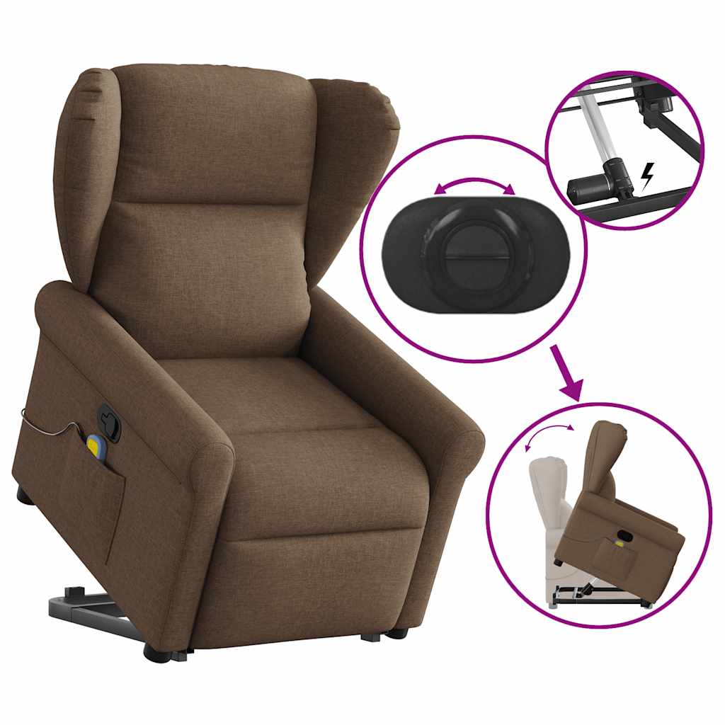 vidaXL Πολυθρόνα Μασάζ Ανακλινόμενη με Ανύψωση Καφέ Υφασμάτινη