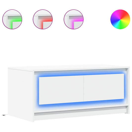 vidaXL Τραπεζάκι Σαλονιού με LED Φώτα Λευκό από Επεξ. Ξύλο