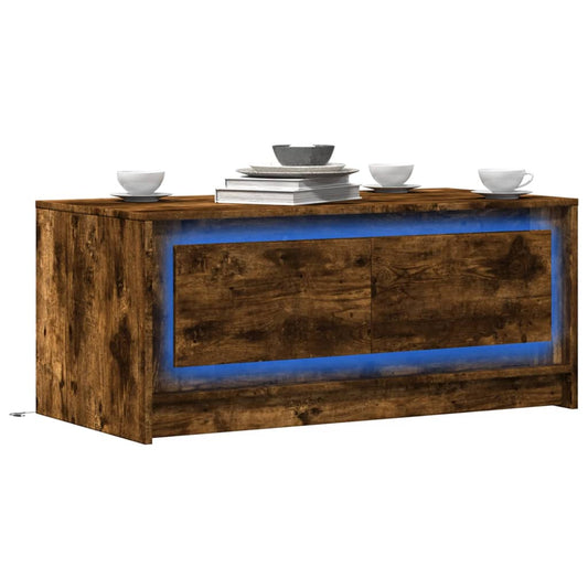 vidaXL Τραπεζάκι Σαλονιού με Φώτα LED Καπνιστή Δρυς Επεξ. Ξύλο