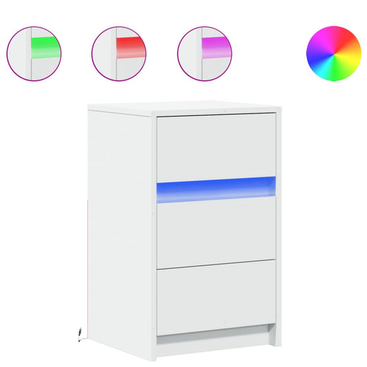 vidaXL Κομοδίνο με Φώτα LED Λευκό από Επεξεργασμένο ξύλο