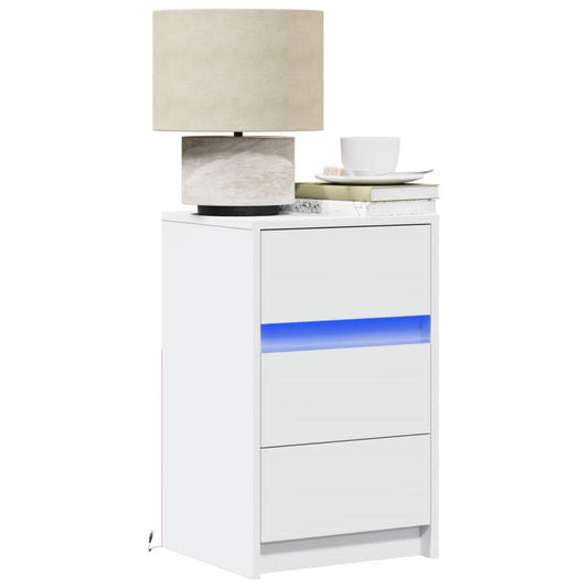 vidaXL Κομοδίνο με Φώτα LED Λευκό από Επεξεργασμένο ξύλο