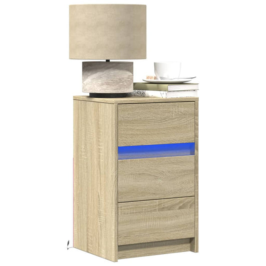 vidaXL Κομοδίνο με Φώτα LED Sonoma Δρυς Επεξεργασμένο Ξύλο