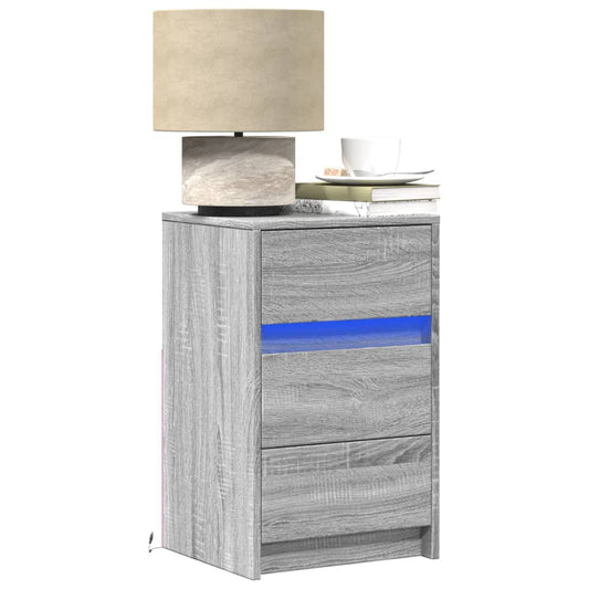 vidaXL Κομοδίνο με Φώτα LED Γκρι Sonoma Επεξεργασμένο Ξύλο