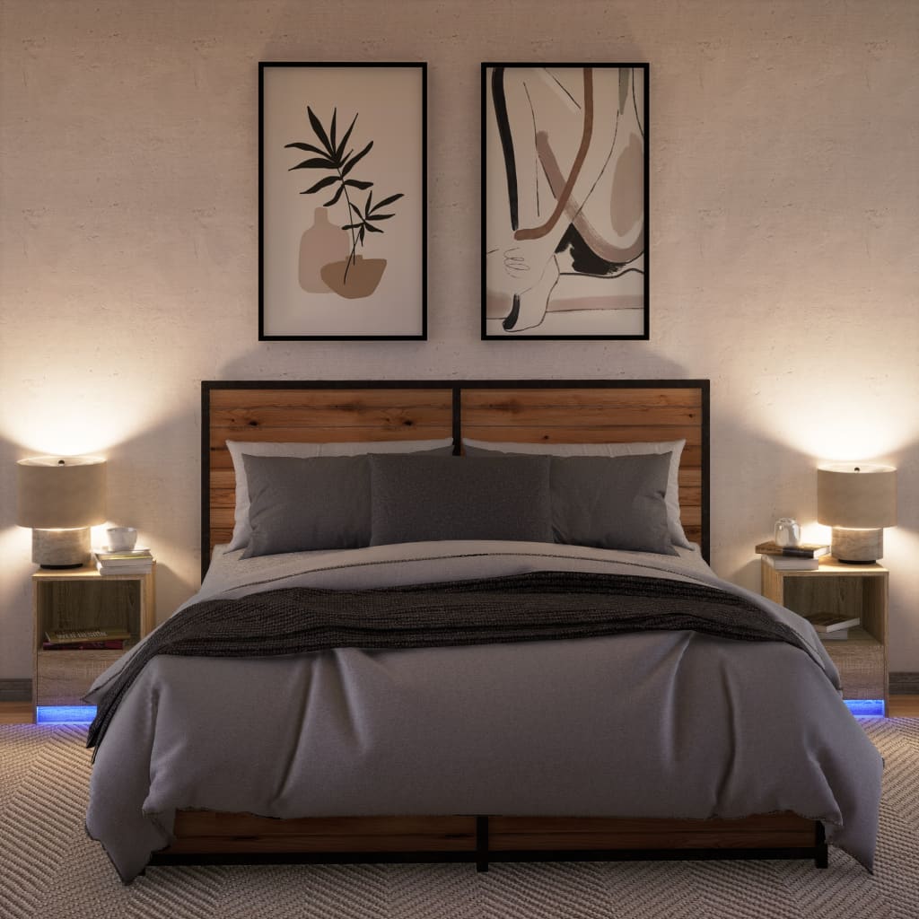 vidaXL Κομοδίνα με Φώτα LED 2 τεμ. Sonoma Δρυς από Επεξεργασμένο Ξύλο