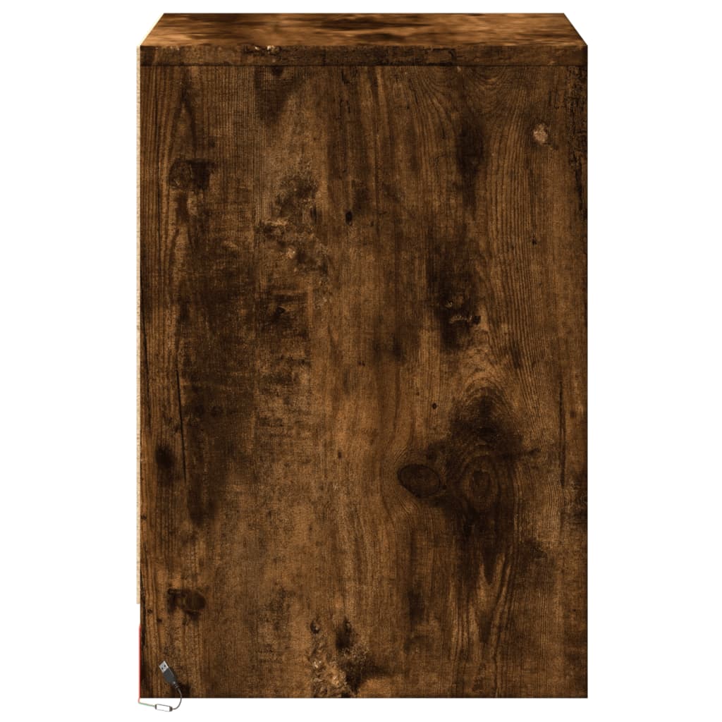 vidaXL Κομοδίνο με Φώτα LED Καπνιστή Δρυς Επεξεργασμένο Ξύλο