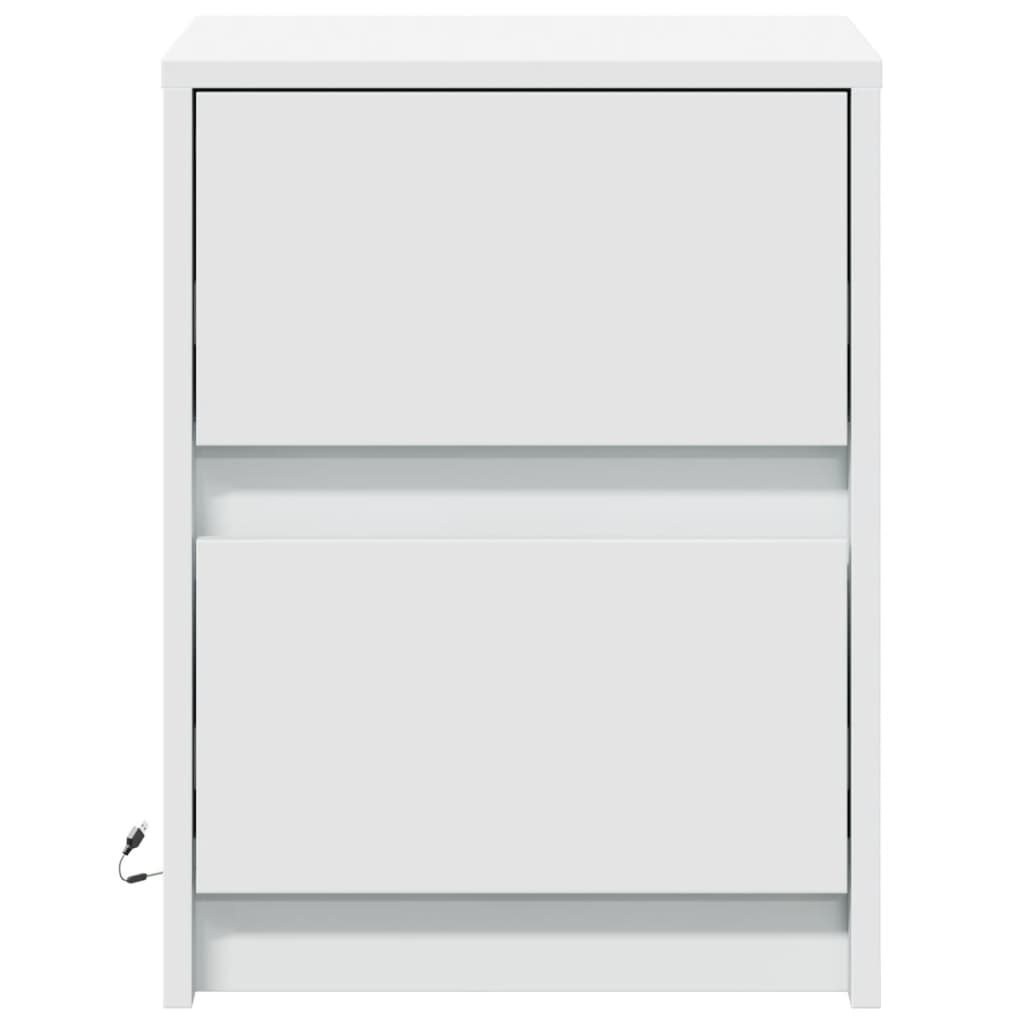 vidaXL Κομοδίνο με Φώτα LED Λευκό από Επεξεργασμένο ξύλο