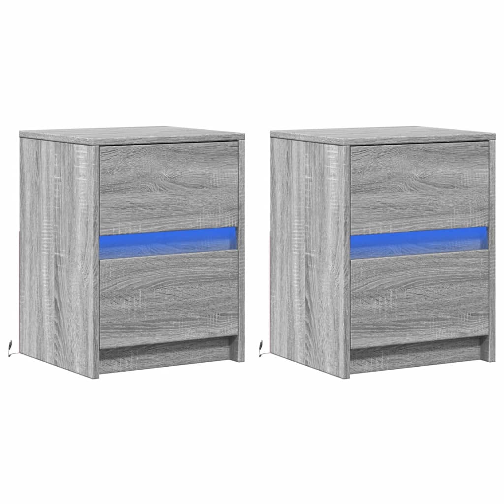 vidaXL Κομοδίνα με Φώτα LED 2 τεμ. Γκρι Sonoma από Επεξεργασμένο Ξύλο
