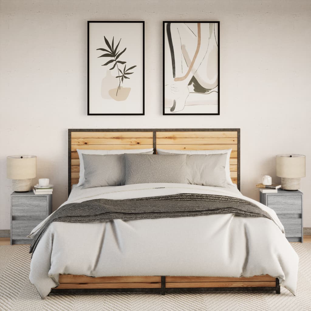 vidaXL Κομοδίνα με Φώτα LED 2 τεμ. Γκρι Sonoma από Επεξεργασμένο Ξύλο