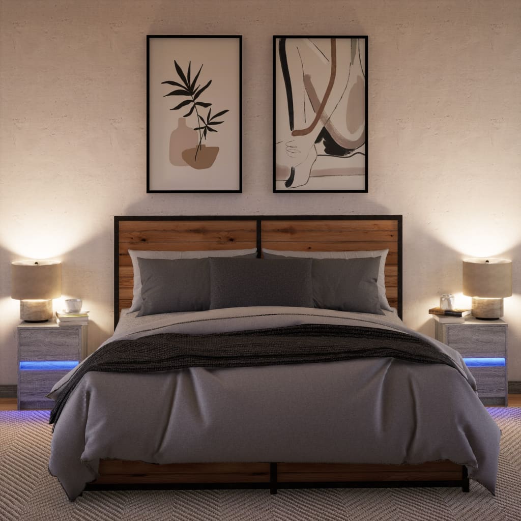 vidaXL Κομοδίνα με Φώτα LED 2 τεμ. Γκρι Sonoma από Επεξεργασμένο Ξύλο