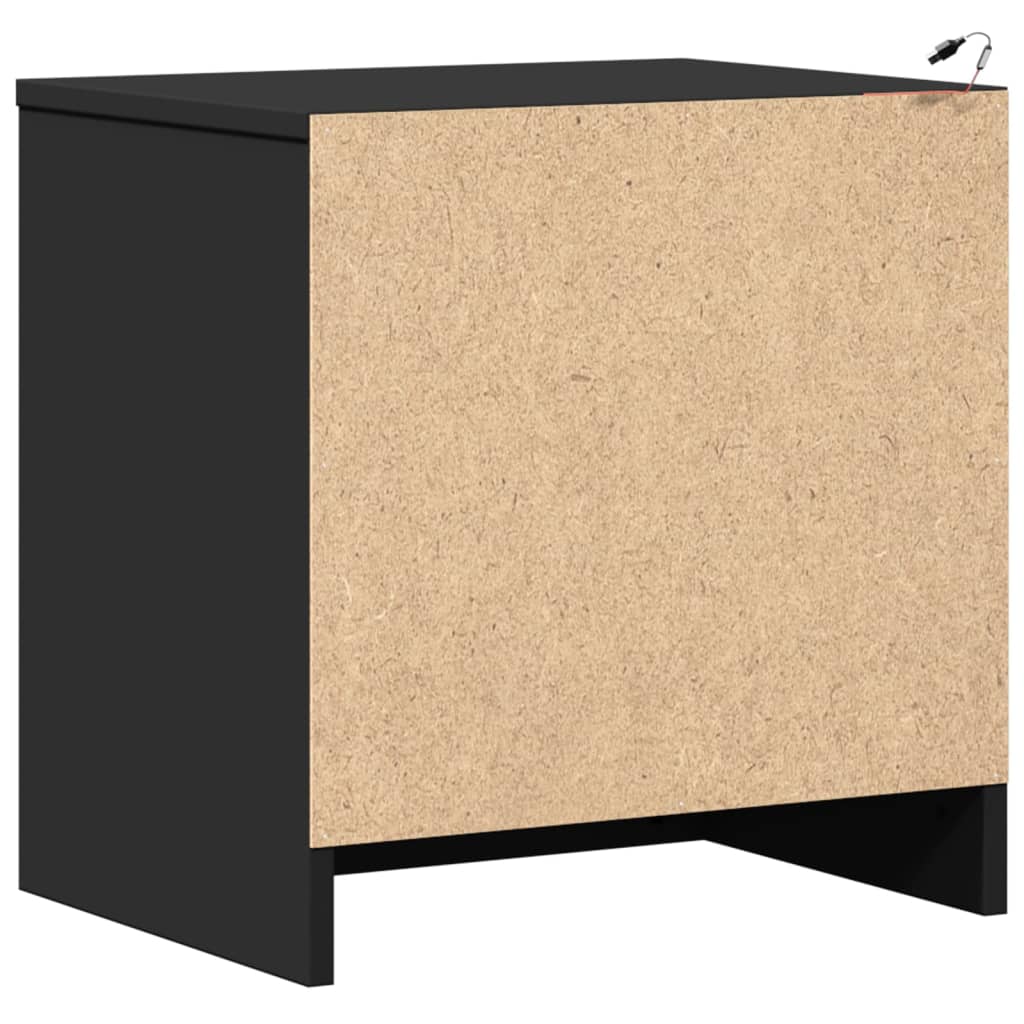 vidaXL Κομοδίνα με Φώτα LED 2 τεμ. Μαύρα από Επεξεργασμένο Ξύλο