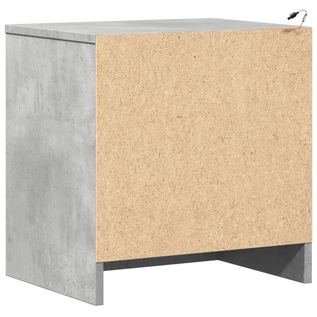 vidaXL Κομοδίνα με Φώτα LED 2 τεμ. Γκρι Σκυροδέματος από Επεξεργ. Ξύλο