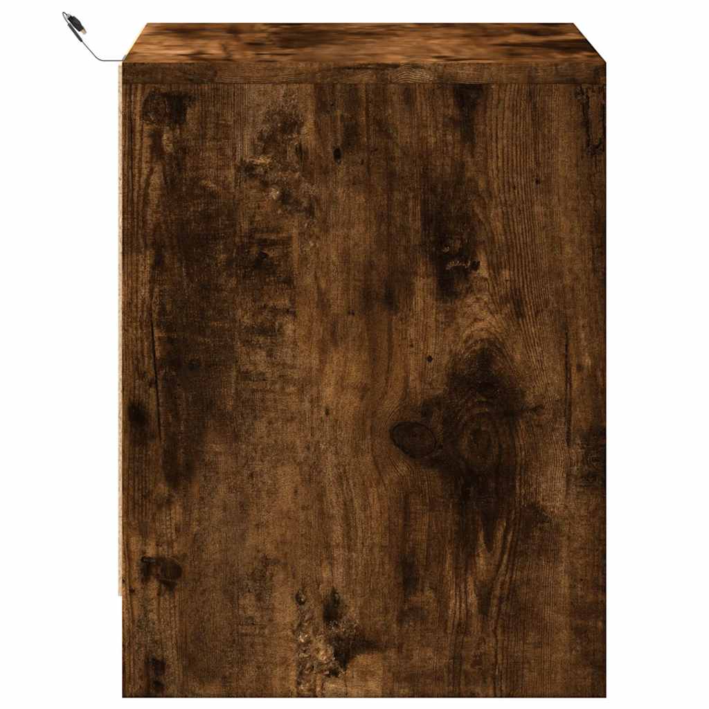 vidaXL Κομοδίνα με Φώτα LED 2 τεμ. Καπνιστή Δρυς από Επεξεργ. Ξύλο