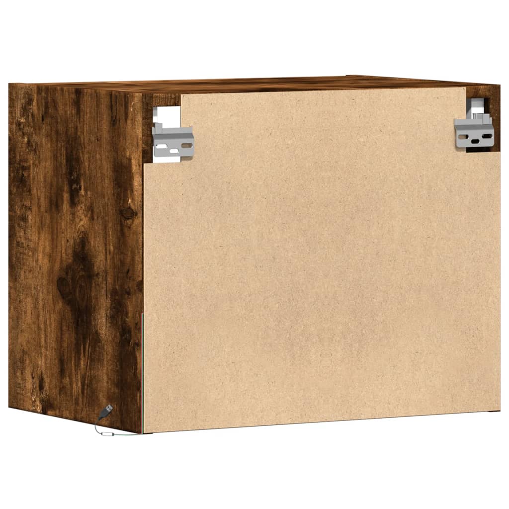 vidaXL Κομοδίνο Επιτοίχιο με Φώτα LED Καπνιστή Δρυς