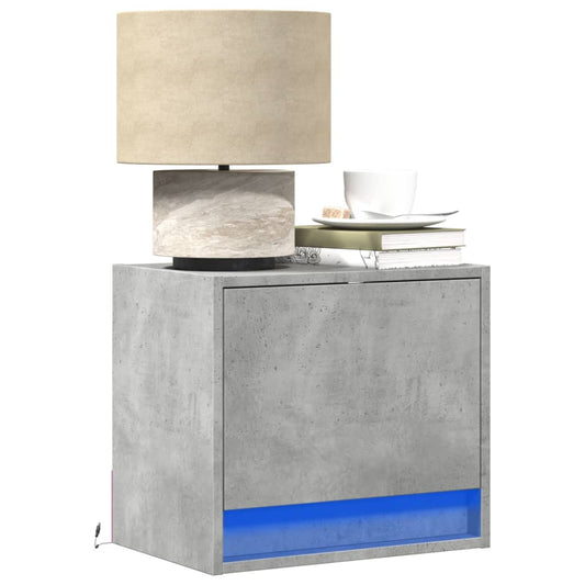 vidaXL Κομοδίνα Επιτοίχια με Φώτα LED 2 τεμ. Γκρι Σκυροδέματος