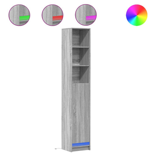 vidaXL Ντουλάπι με Φώτα LED Γκρι Sonoma 36x32,5x200 εκ. Επεξ. Ξύλο