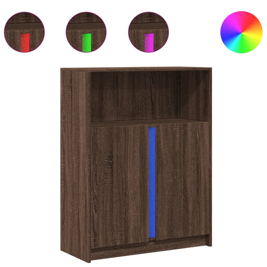 vidaXL Ντουλάπι με Φώτα LED Καφέ Δρυς 77x34x100 εκ. Επεξεργασμένο Ξύλο