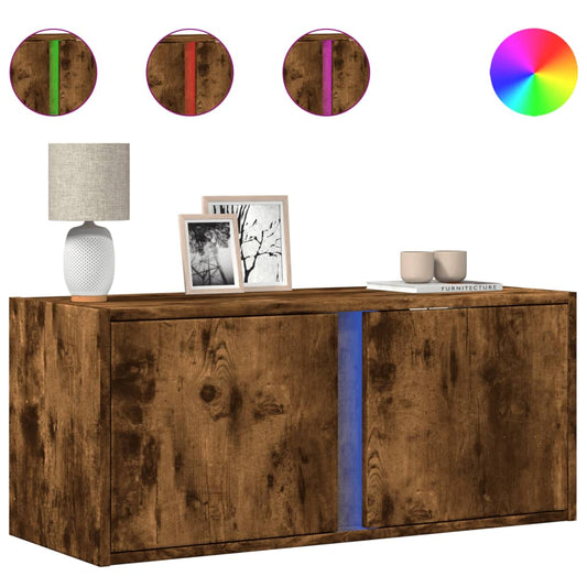 vidaXL Έπιπλο Τοίχου Τηλεόρασης με LED Καπνιστή Δρυς 80x31x35 εκ.