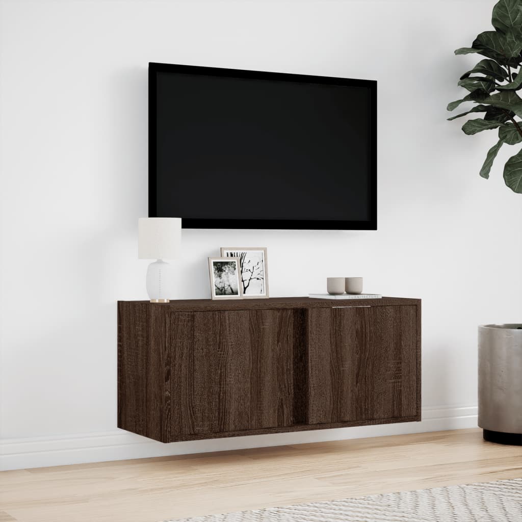 vidaXL Έπιπλο Τοίχου Τηλεόρασης με LED Καφέ Δρυς 80x31x35 εκ.