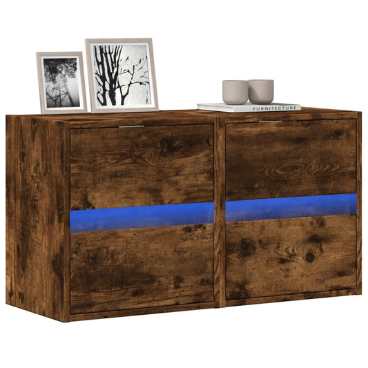 vidaXL Έπιπλα Τοίχου Τηλεόρασης LED 2 Τεμ. Καπνιστή Δρυς 41x31x45 εκ.