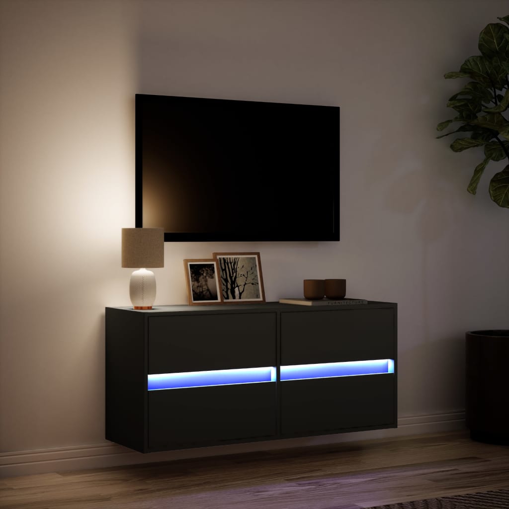 vidaXL Έπιπλο Τοίχου Τηλεόρασης με LED Μαύρο 100x31x45 εκ.