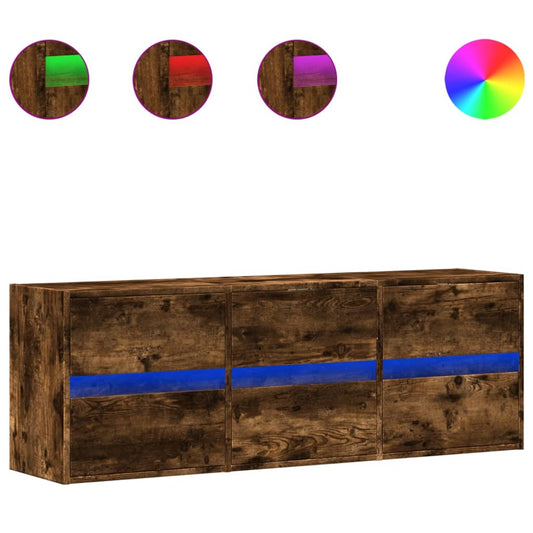 vidaXL Έπιπλο Τοίχου Τηλεόρασης με LED Καπνιστή Δρυς 130x31x45 εκ.