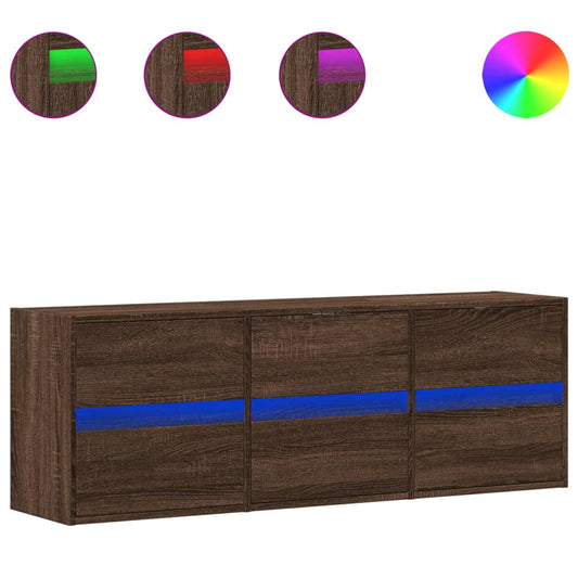 vidaXL Έπιπλο Τοίχου Τηλεόρασης με LED Καφέ Δρυς 130x31x45 εκ.