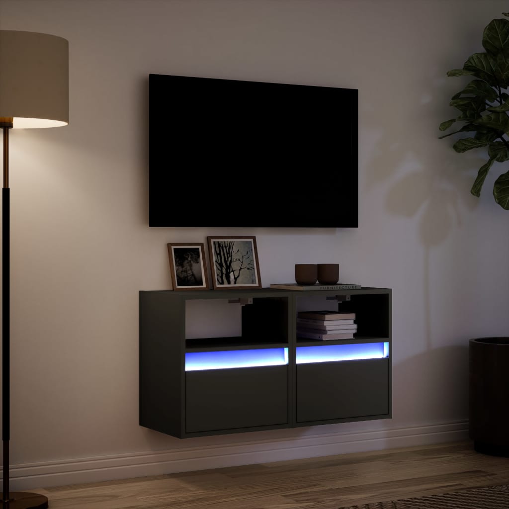 vidaXL Έπιπλα Τοίχου Τηλεόρασης με LED 2 Τεμ. Μαύρα 41x31x45 εκ.