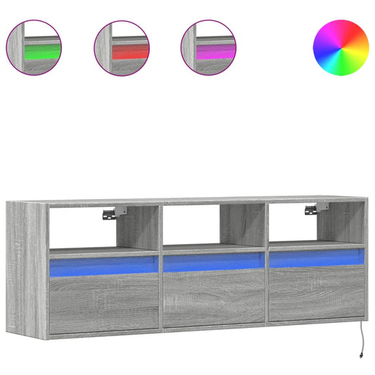 vidaXL Έπιπλο Τοίχου Τηλεόρασης με LED Γκρι Sonoma 130x31x45 εκ.
