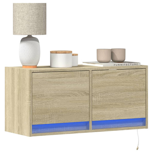 vidaXL Έπιπλο Τοίχου Τηλεόρασης με LED Sonoma Δρυς 80x31x38 εκ.