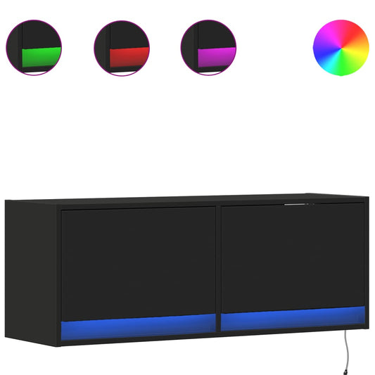 vidaXL Έπιπλο Τοίχου Τηλεόρασης με LED Μαύρο 100x31x38 εκ.