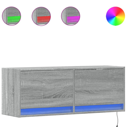vidaXL Έπιπλο Τοίχου Τηλεόρασης με LED Γκρι Sonoma 100x31x38 εκ.