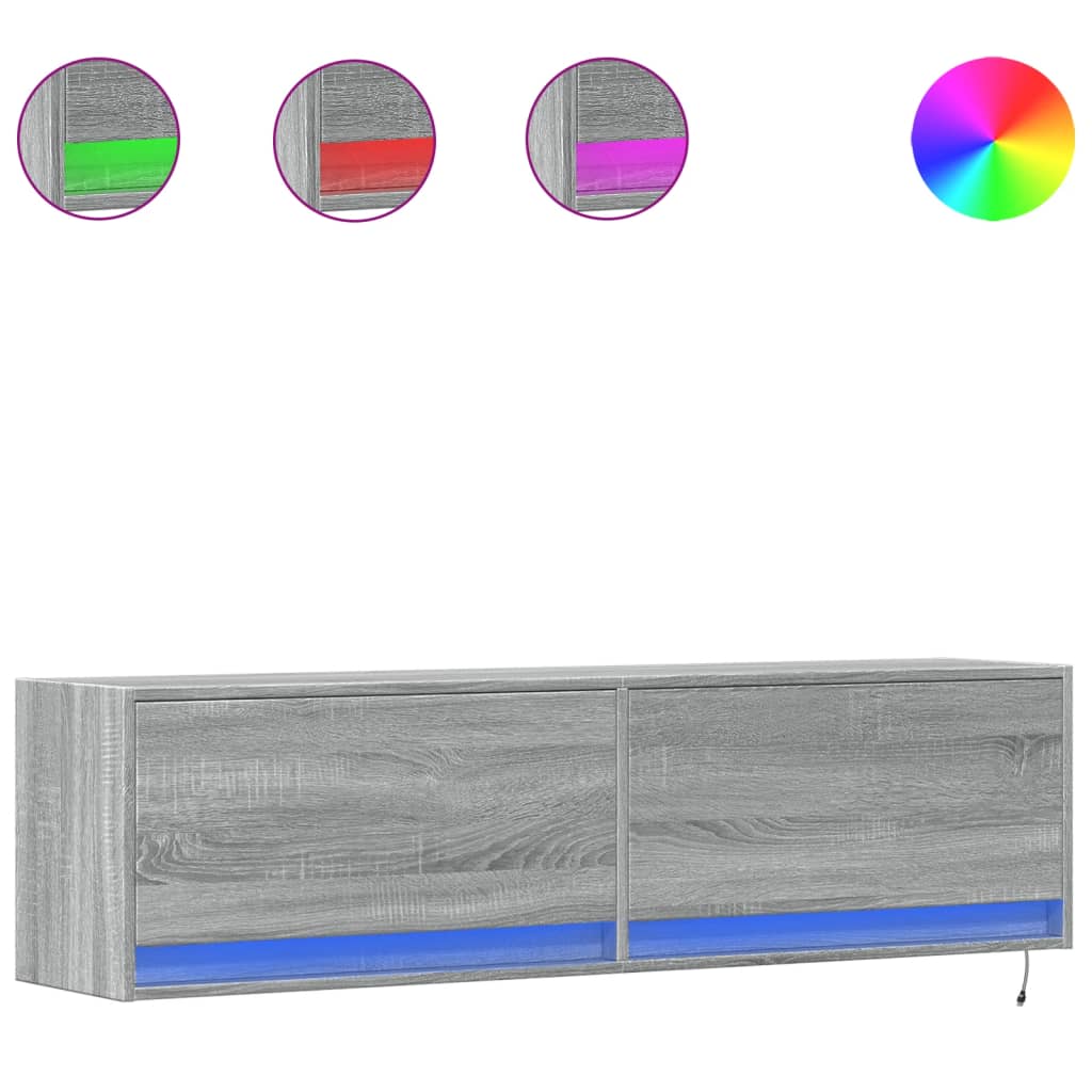 vidaXL Έπιπλο Τοίχου Τηλεόρασης με LED Γκρι Sonoma 140x31x38 εκ.