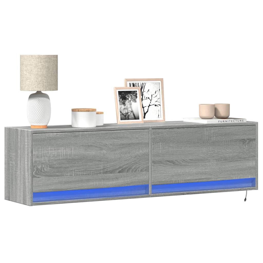 vidaXL Έπιπλο Τοίχου Τηλεόρασης με LED Γκρι Sonoma 140x31x38 εκ.