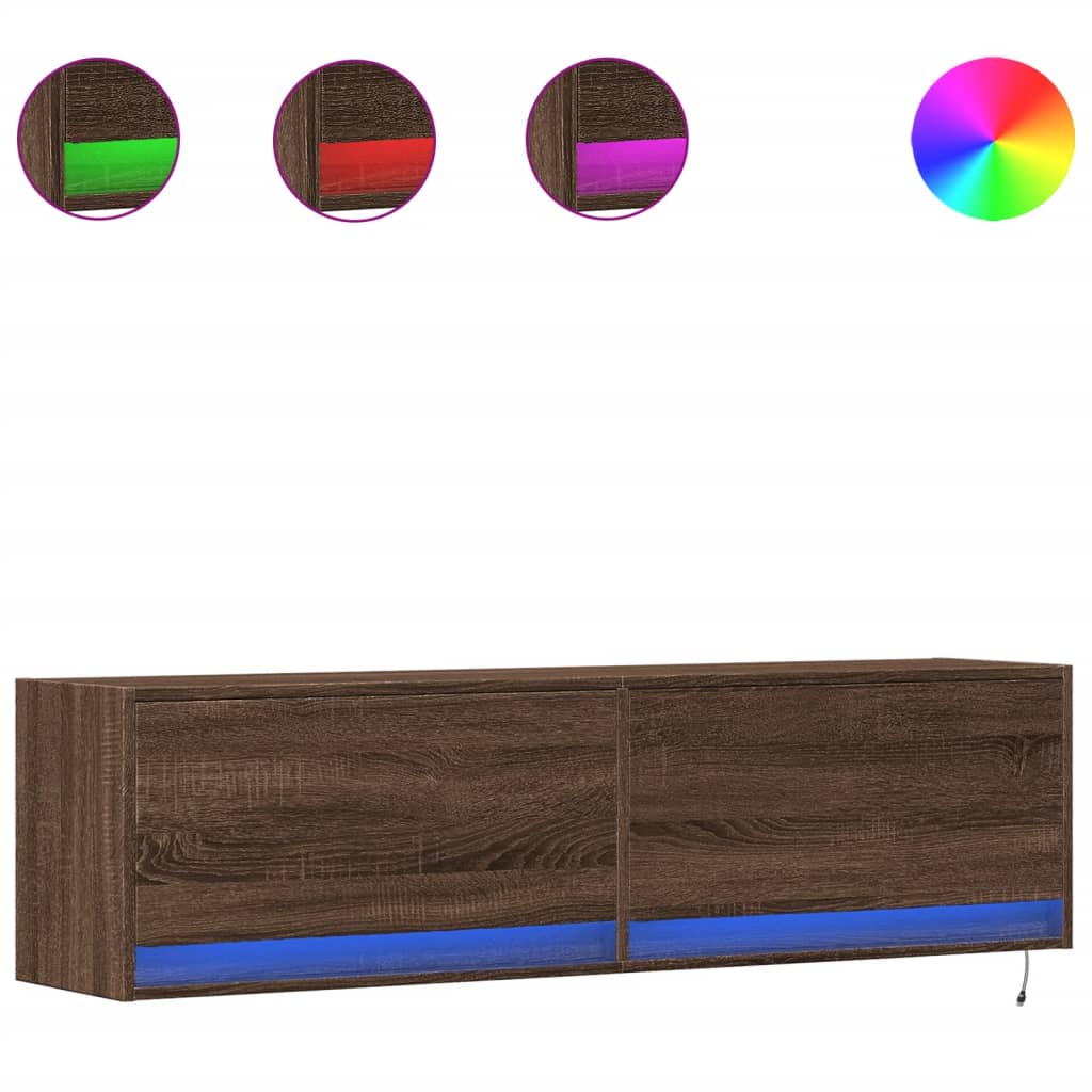 vidaXL Έπιπλο Τοίχου Τηλεόρασης με LED Καφέ Δρυς 140x31x38 εκ.