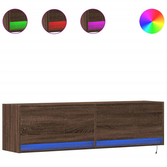 vidaXL Έπιπλο Τοίχου Τηλεόρασης με LED Καφέ Δρυς 140x31x38 εκ.